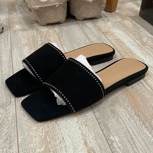 Banana Republic Black Studded Square Toe Slides
